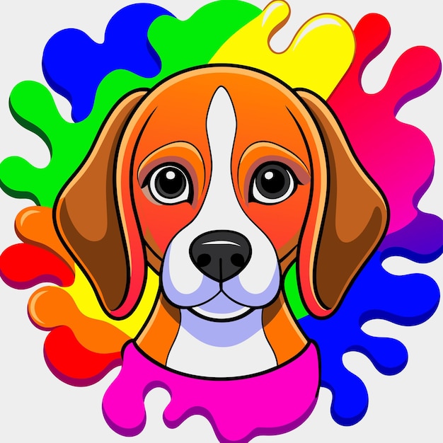 a dog with a colorful face and a colorful splash of water