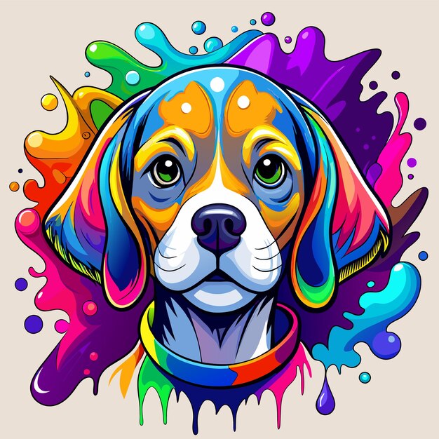 Vector a dog with a colorful face and a colorful splash of water