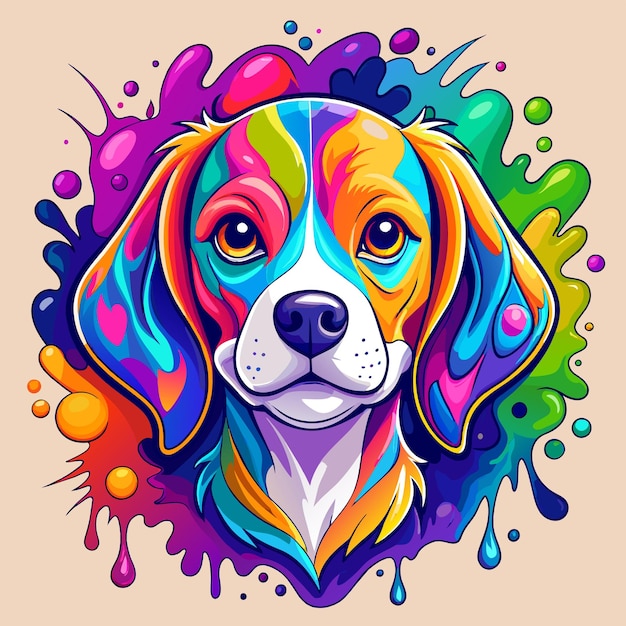 Vector a dog with a colorful face and a colorful splash of water