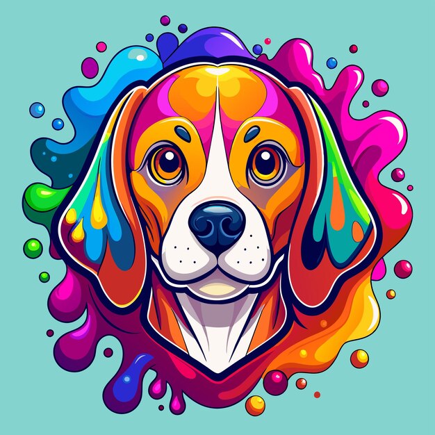 Vector a dog with a colorful face and a colorful splash of water