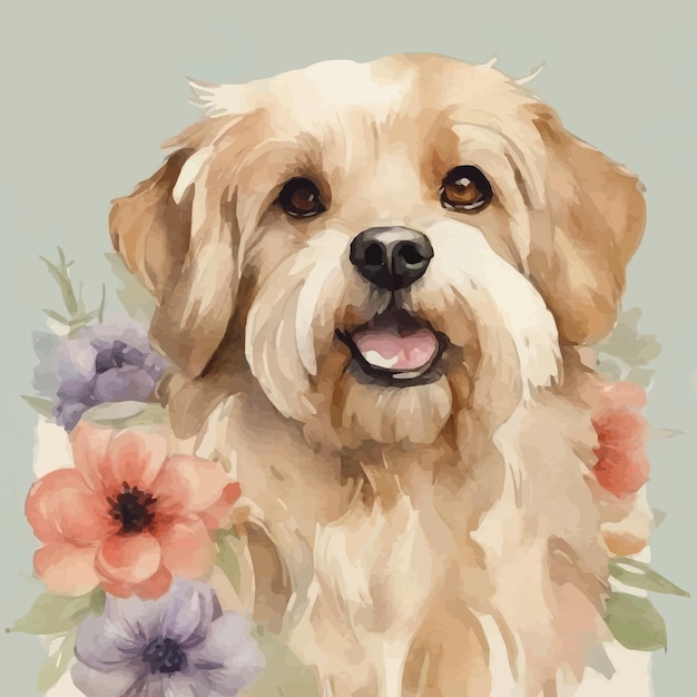 Vector dog with flowers