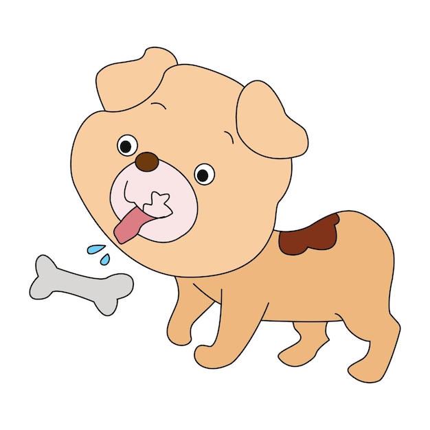 Dog with food isolated on a white background