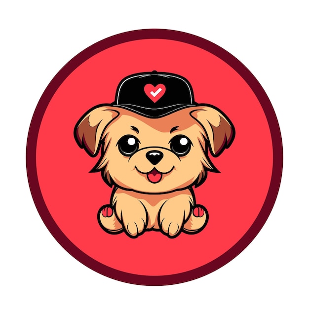 A dog with a hat and a heart on his head.