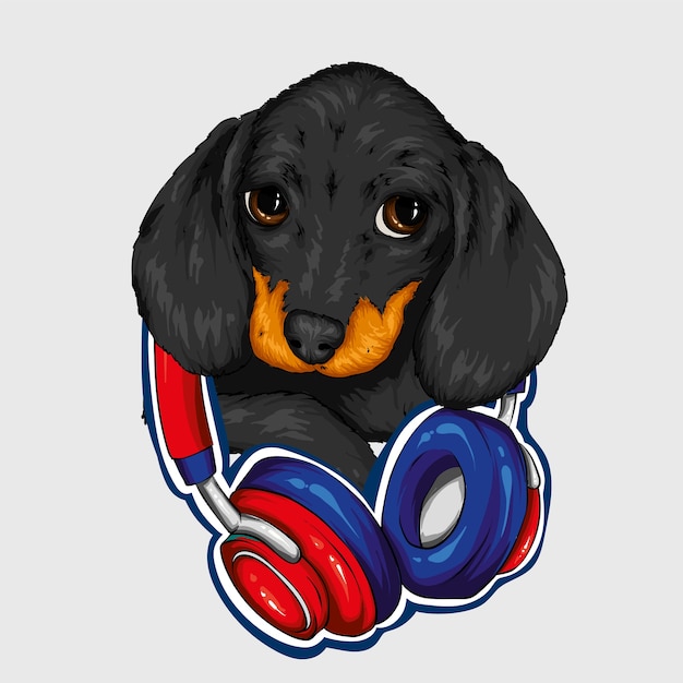 Vector dog with headphones