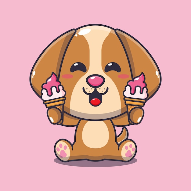 Vector dog with ice cream cartoon vector illustration