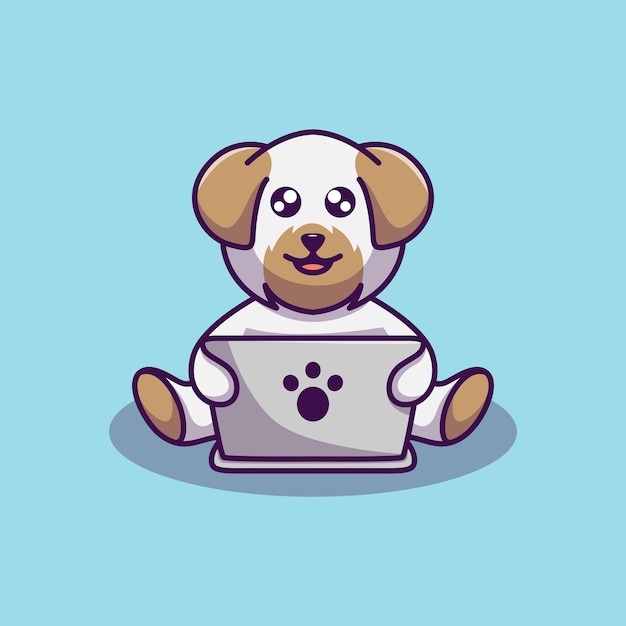 dog with laptop illustration