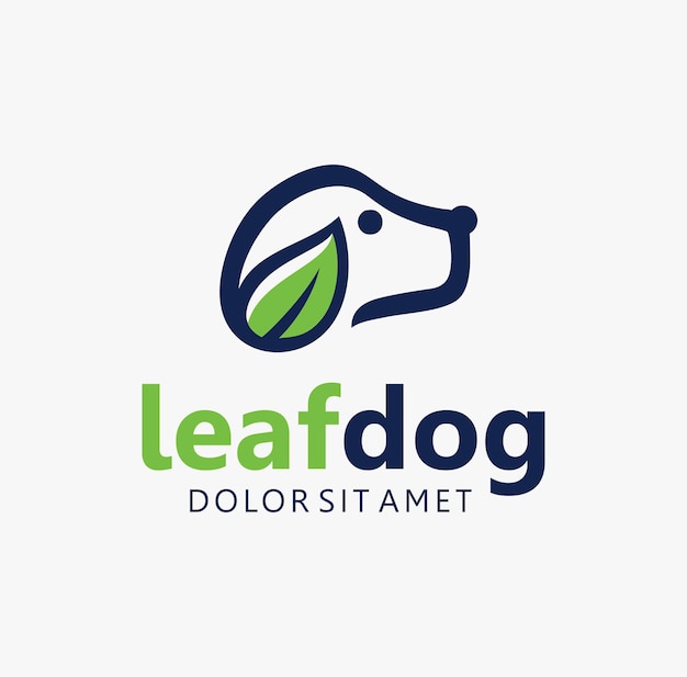 Собака с шаблоном дизайна логотипа листьев