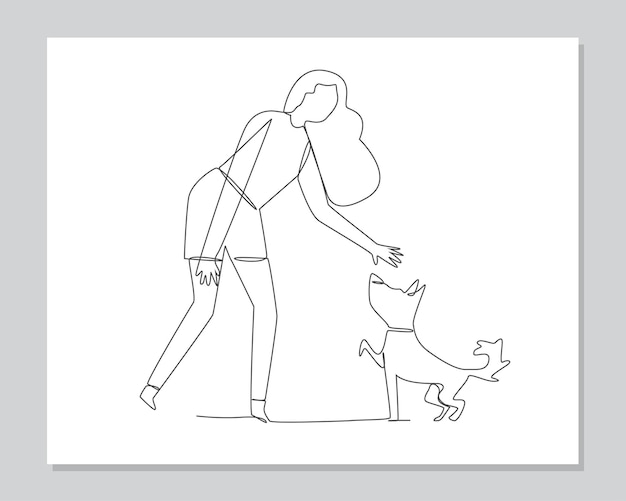 Dog with owner continuous one line illustration