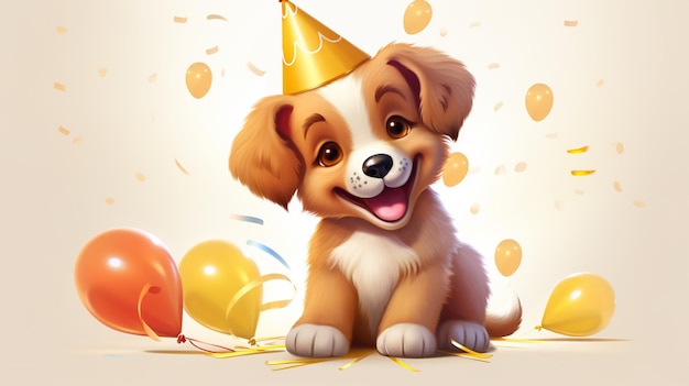 Vector a dog with a party hat on its head