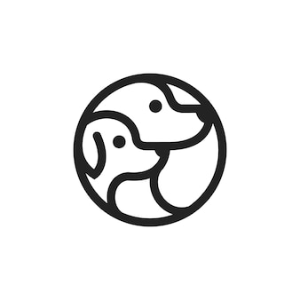 Modello con logo cane con zampe in cerchio pet in disegno vettoriale di forma rotonda