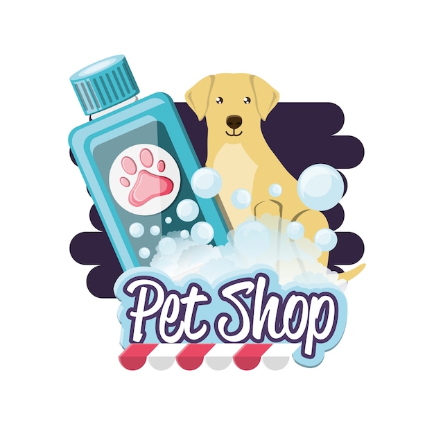 Vector dog with shampoo bottle