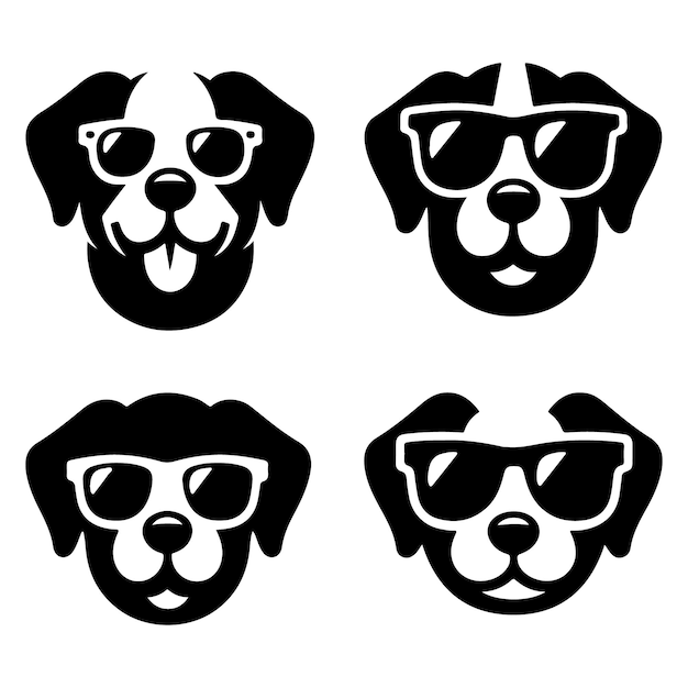 dog with sunglass logo icon set vector illustration