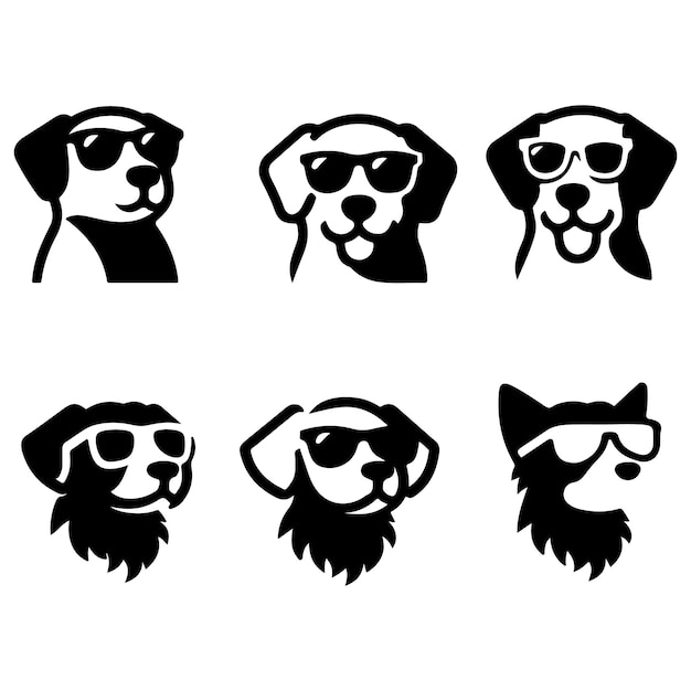dog with sunglass logo icon set vector illustration