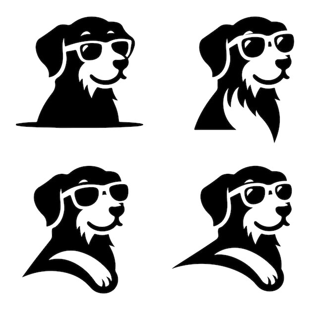 dog with sunglass logo icon set vector illustration