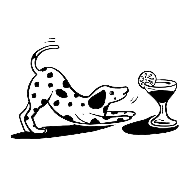 dog with wine illustration handraw