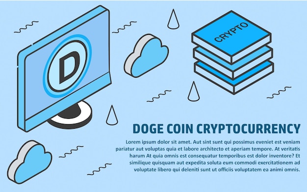 웹 디자인 배너 및 프레젠테이션을 위한 Doge 코인 지갑 Cryptocurrency 및 Blockchain 개념