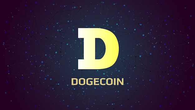 Dogecoin DOGE token symbol cryptocurrency theme on dark polygonal background Cryptocurrency logo icon Vector illustration