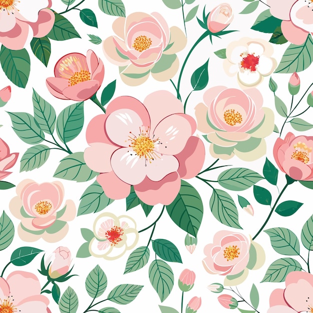 Vector dogrose rose hip flower seamless floral pattern