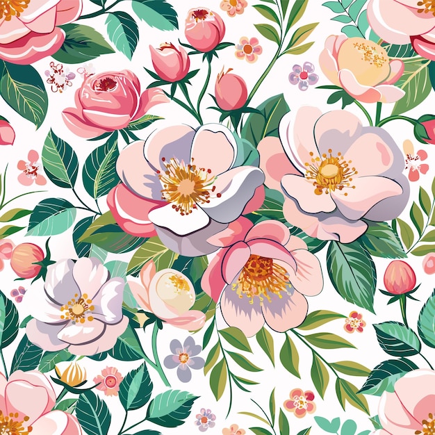 Vector dogrose rose hip flower seamless floral pattern