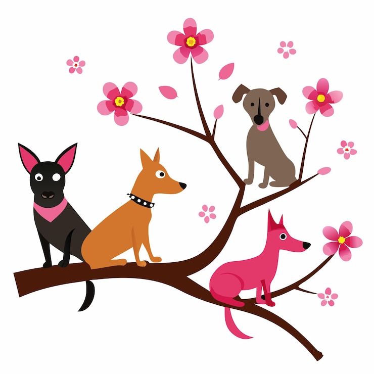 Vector dogs in blossom