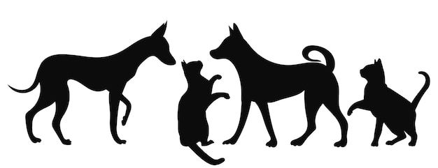 Dogs and cats black silhouette isolated vector