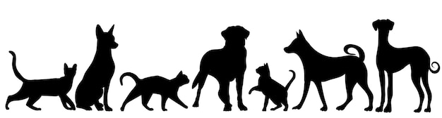 Dogs and cats silhouette on white background isolated vector