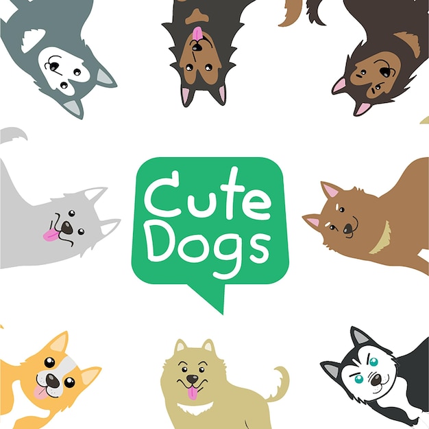 Dogs cute vector set pets