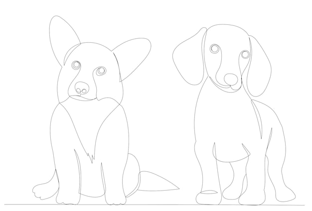 Dogs drawing in one continuous line isolated vector