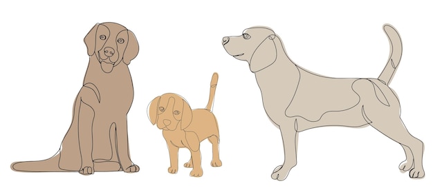 Dogs drawing one continuous line vector