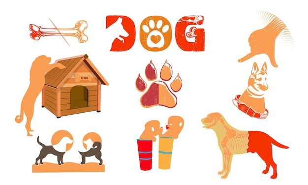 Vector dogs elements with typography style