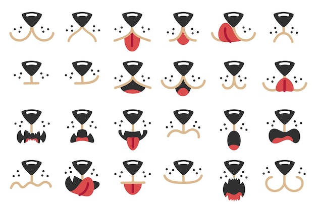 Premium Vector | Dogs Mouth Cute Pet Facial Expressions Happy Animal Mask  And Face Paint Dog Elements Cartoon Vector Set