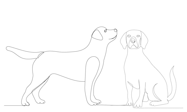 Dogs one line drawing outline vector