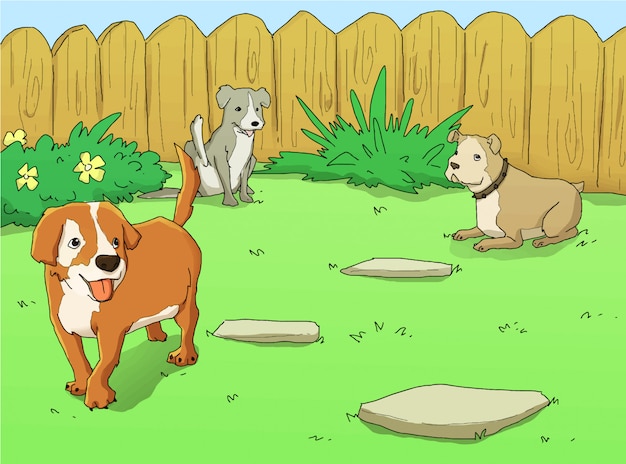 Dogs in the park illustration