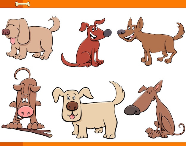 Set di personaggi dei cartoni animati di cani e cuccioli