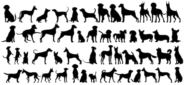 Dogs set silhouette on white background isolated vector