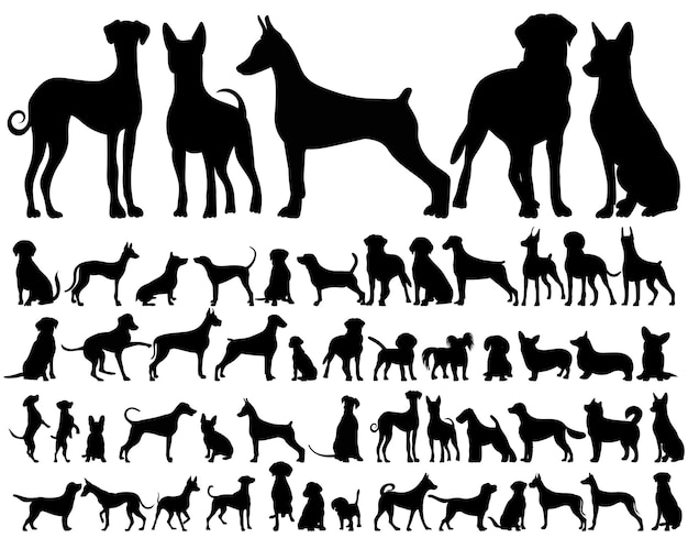 Vector dogs set silhouette on white background isolated