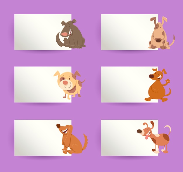 Vector dogs with cards cartoon  elements set