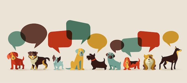 Dogs with speech bubbles - vector set of icons and illustrations.