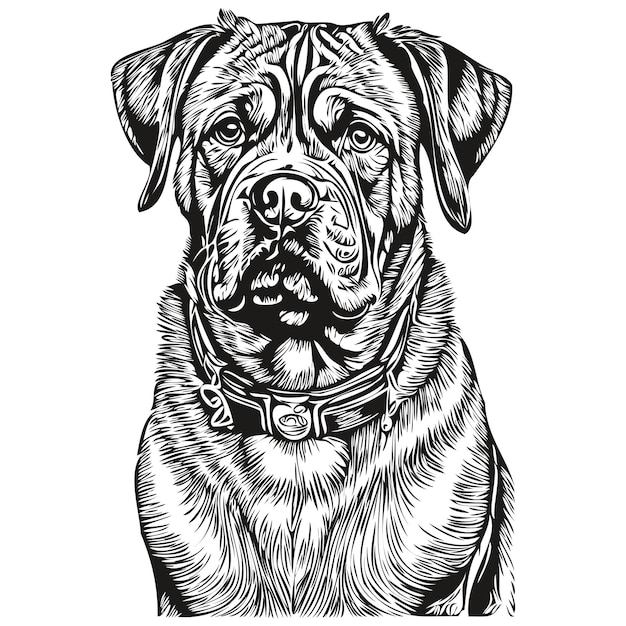 Vector dogue de bordeaux hond gezicht vector portret grappig overzicht huisdier illustratie witte achtergrond realistisch ras huisdier