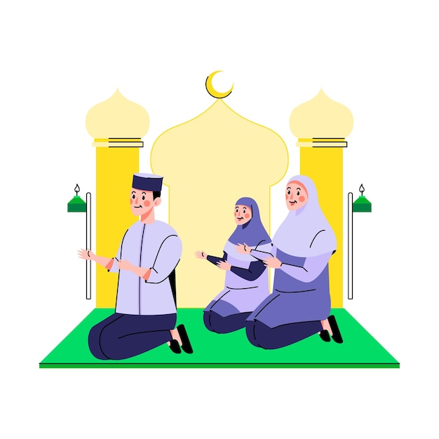 Vector doing act of religious and good deed during the holy month muslim jemaah