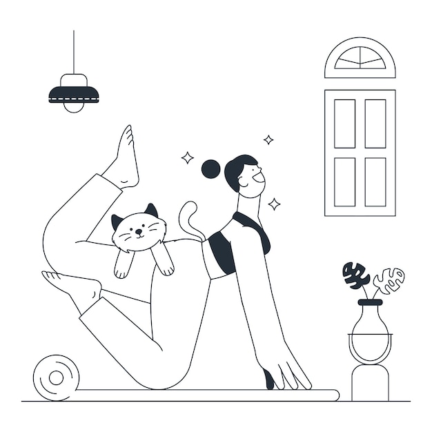 Vector doing yoga with cat outline illustration