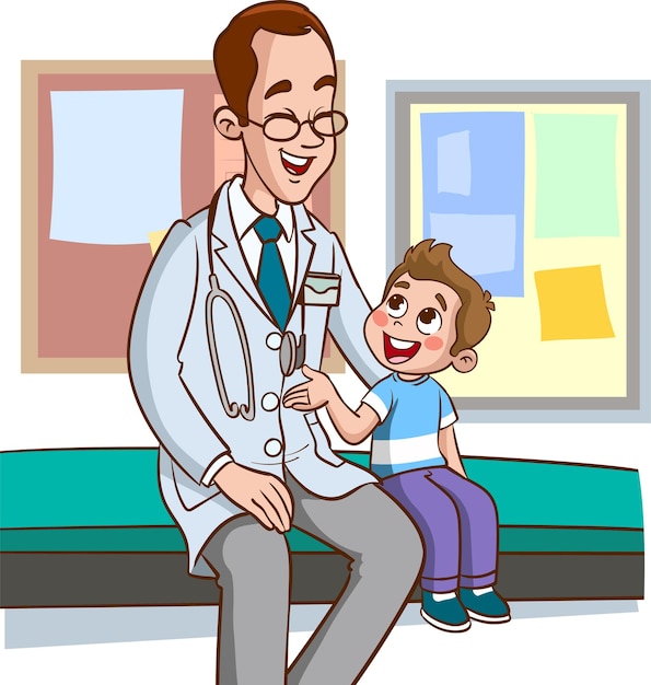 dokter en kind praten cartoon vector