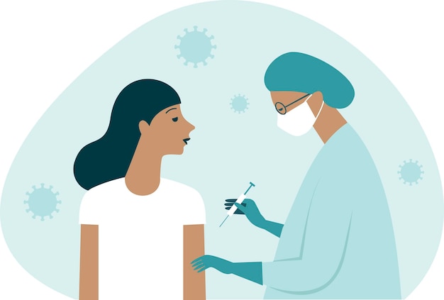 Dokter in beschermend pak injecteert vaccinschot bij patiënt iimmuniteitsstimulatie om het risico op coronavirusinfectie te minimaliseren covid19-vaccinatieconcept