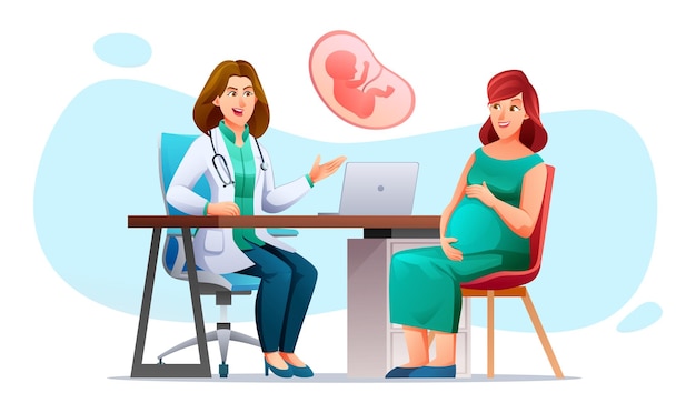 Dokter legt zwangerschap uit aan zwangere vrouw Overleg en controle zwangerschapsconcept Vector