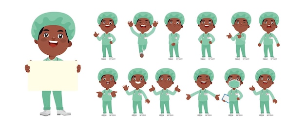 Dokter met verschillende poses. vector-