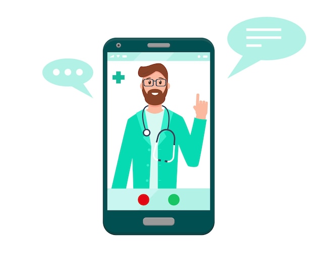 Dokter op het smartphonescherm Online doktersconcept Medische consultatieondersteuning of conferentie