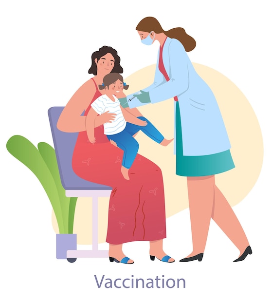 Vector dokter vaccinatie baby vaccinatie tegen coronavirus zorgen voor kinderen gezondheid moeder is bezorgd