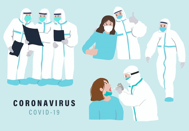 Dokter werkt om de verspreiding van bacteriën, coronavirus, te voorkomen. illustratie voor object, poster, sticker en website