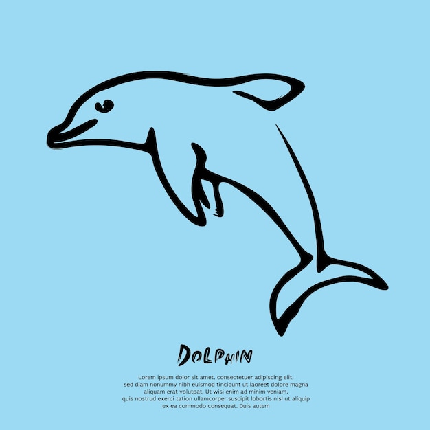 Vector dolfijn hand getekende eenvoudige lijn. vector illustratie
