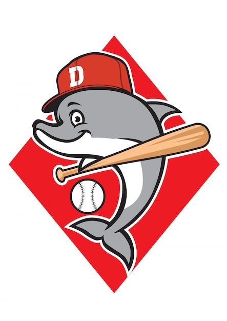 Dolfijn honkbal mascotte hoed dragen en houd de vleermuis